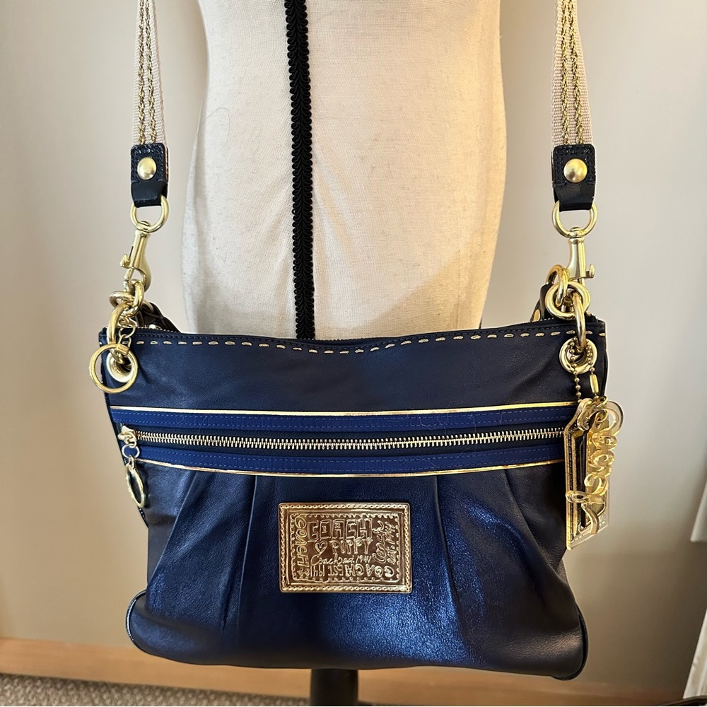 Coach Poppy Signature Sapphire Blue Leather Convertible Bag - Picture 15 of 17